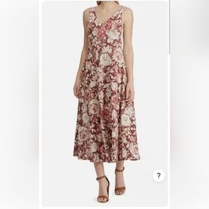 CHAPS Brushed Cotton Jersey Dress XL Red Rose Floral Print Fit Flare Sleeveless